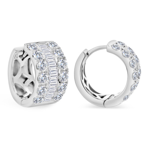 18K White Gold 2.10Ctw Rd Baguette Hoop 24D=1.25 18Bg=.85