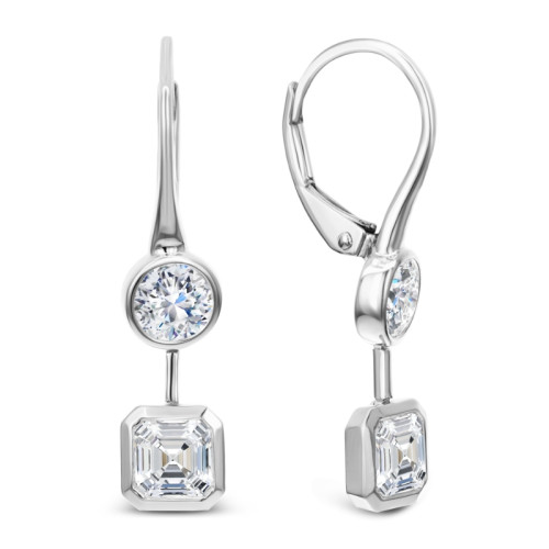 18K White Gold 4D=2.27 Rb Emerald Cut Bezel Er 2=.82Rd 2=1.45Ec