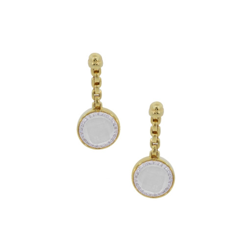 14K Yellow Gold .41D Mop White Topaz Earrings