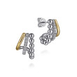 925 Sterling Silver and 14K Yellow Gold Bujukan and White Sapphire Multiple Row J Hoop Earrings