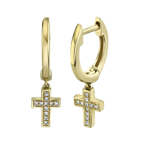 0.04Ct 14K Yellow Gold Diamond Cross Huggie Earring