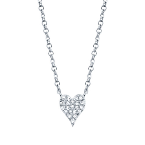 0.05Ct 14K White Gold Diamond Pave Heart Necklace