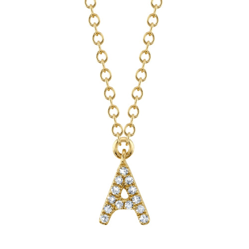 0.04Ct 14K Yellow Gold Diamond Necklace - Initial A