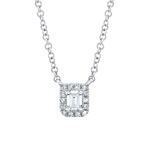 0.05Ct 14K White Gold Diamond Baguette Necklace