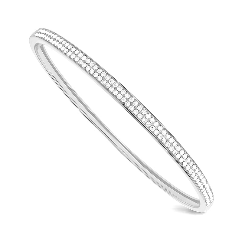 18K White Gold 1CTW Dbl Row Bangle Bracelet