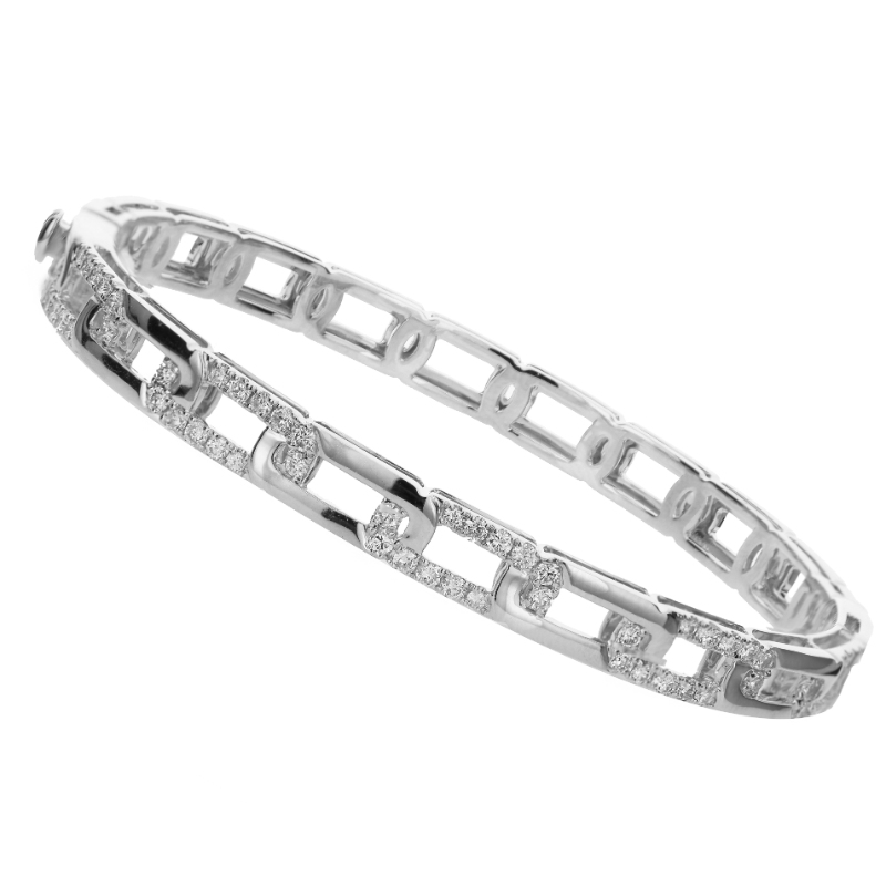 18K White Gold 1.20Ctw Link Bangle Bracelet 72D 60X53