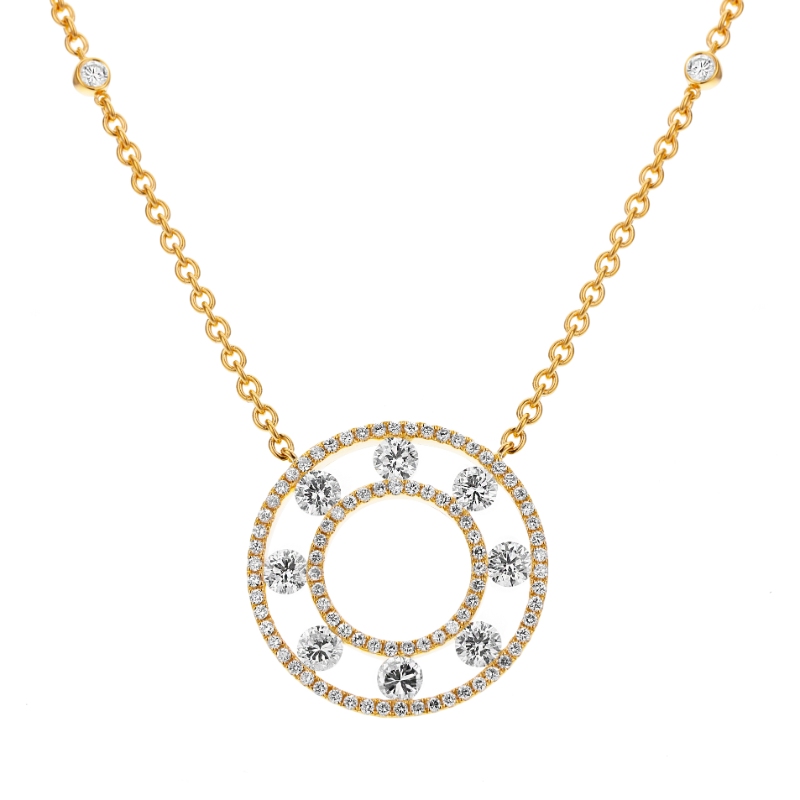 18K Yellow Gold 3.50Ctw Dia Circ Nk 18" 91D=1.35 8D=2.15