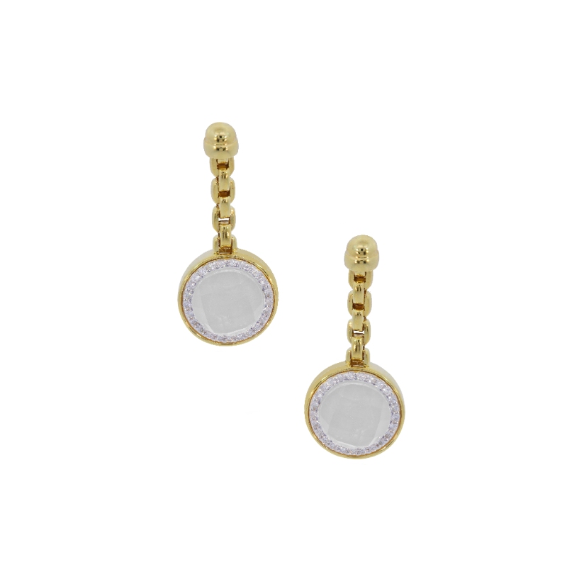 14K Yellow Gold .41D Mop White Topaz Earrings