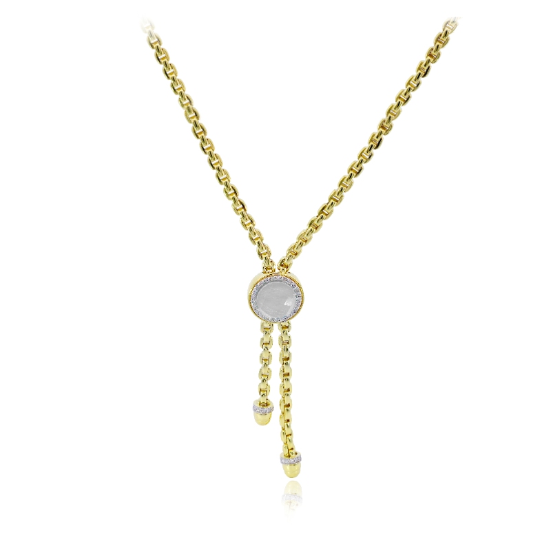 14K Yellow Gold .43D Mop White Topaz Necklace