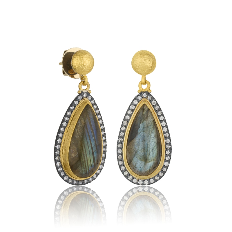 24K Sterling Silver .70D 14.61Lab Earring Pear Gray Diamond