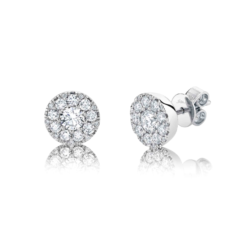 White Gold And Diamond Cluster Style Stud Earrings
