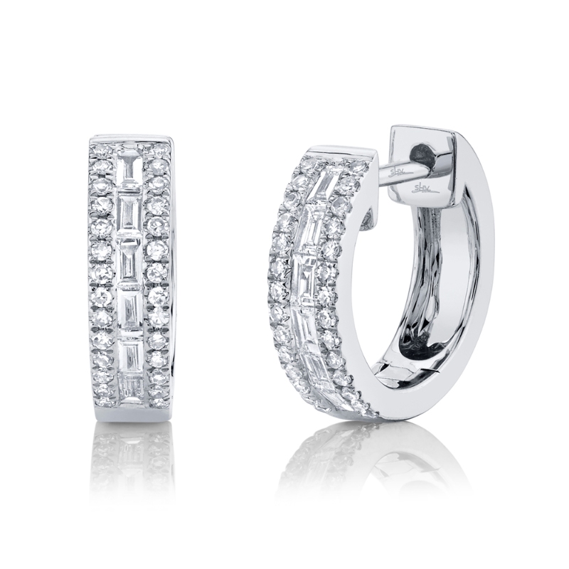 0.34Ct 14K White Gold Diamond Baguette Huggie Earring
