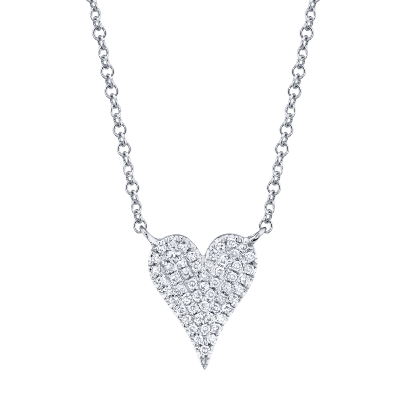 0.11Ct 14K White Gold Diamond Pave Heart Necklace