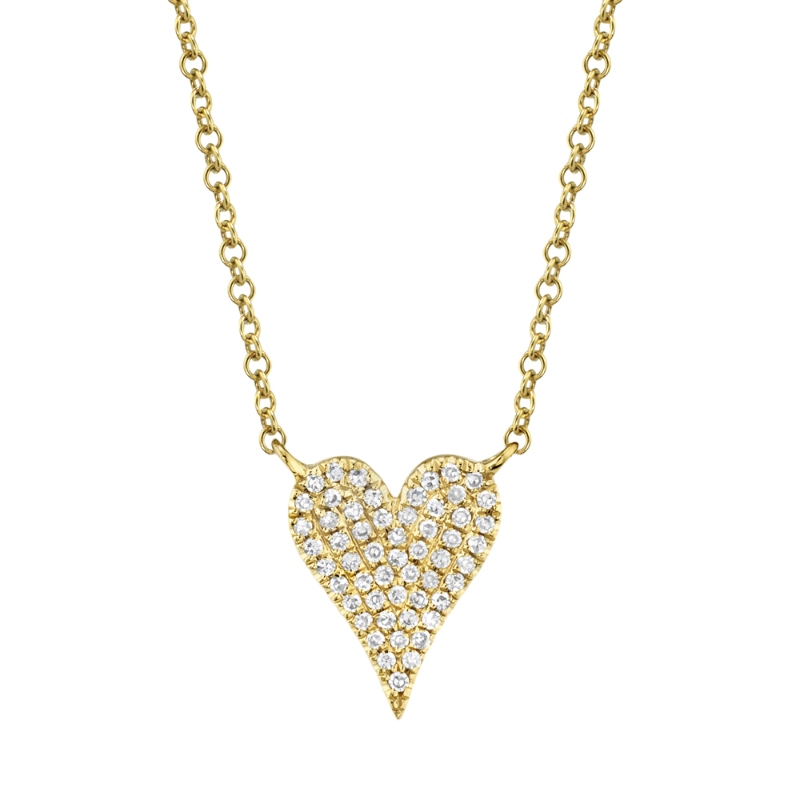 0.11Ct 14K Yellow Gold Diamond Pave Heart Necklace