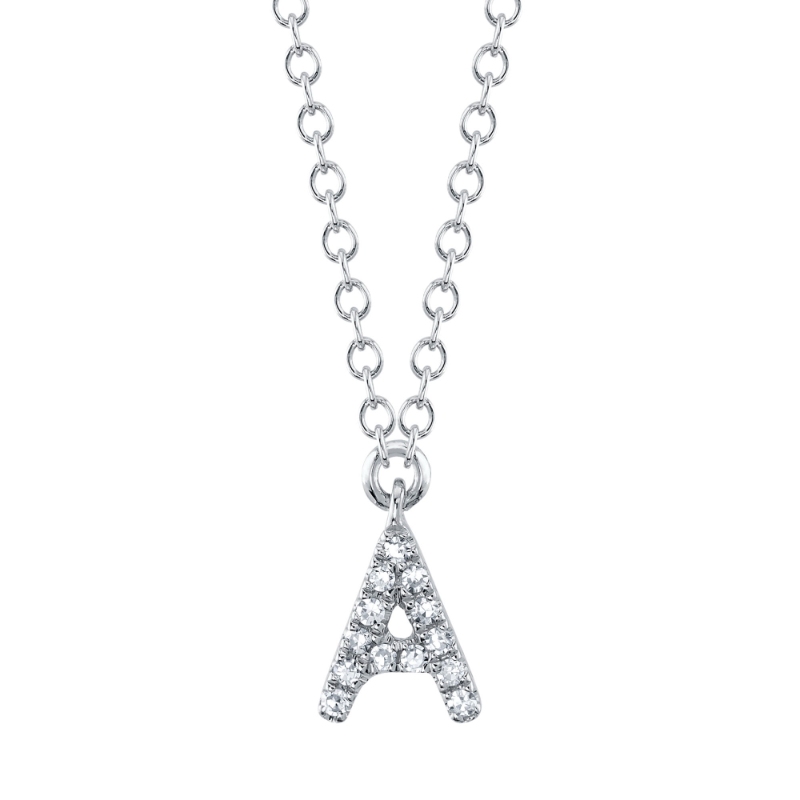 14K White Gold Diamond Necklace Initial A, .04Ct G/H Vs/Si