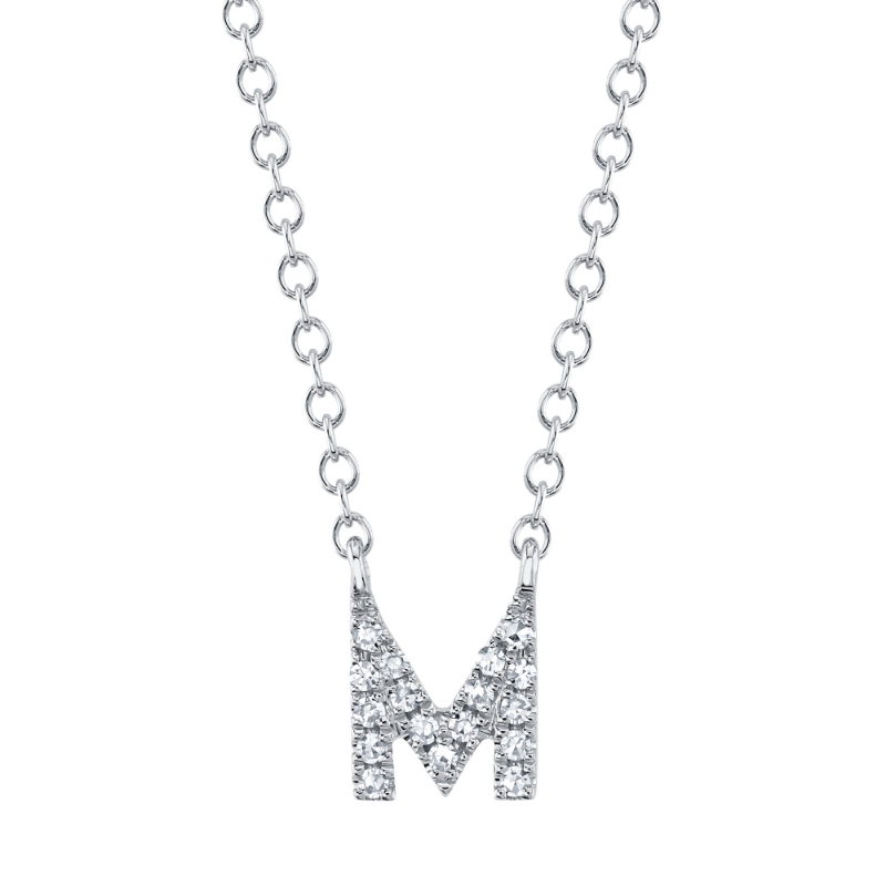 14K White Gold 0.04Ctw Diamond Initial M Necklace
