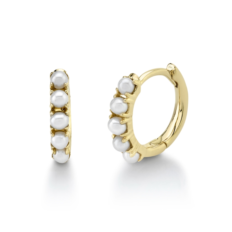 14K Yellow Gold Cultured Pearl Huggie Earring
