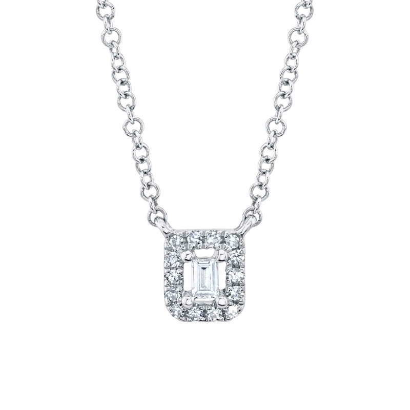 0.05Ct 14K White Gold Diamond Baguette Necklace