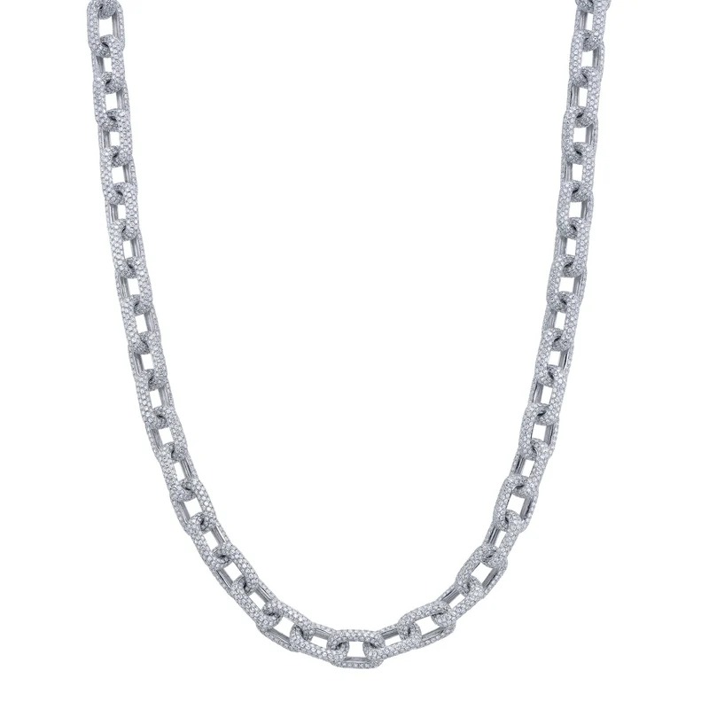 A 14K White Gold Diamond Pave Link Necklace. 17.25Ct. G/H, Vs-Si