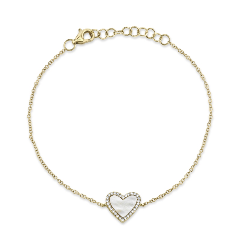 14K Yellow Gold Diamond & Mother of Pearl Heart Bracelet
