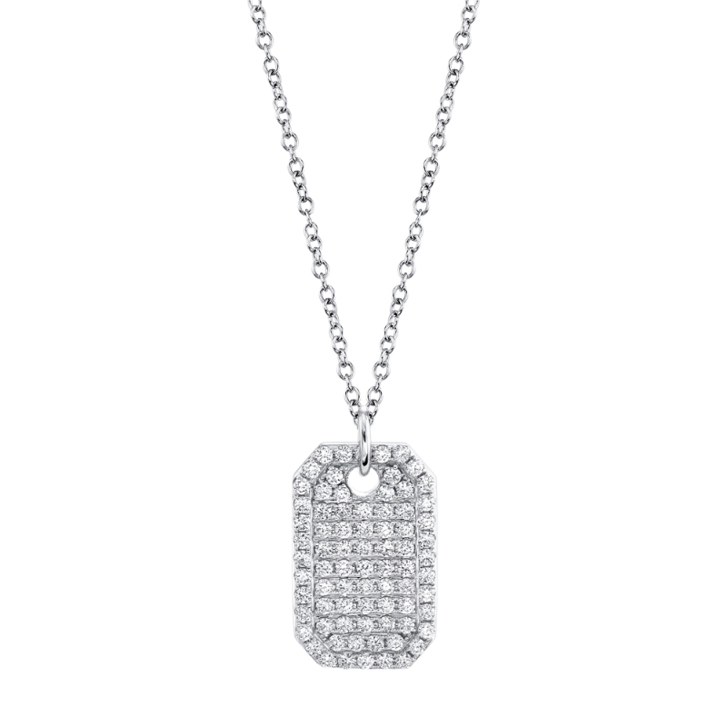 14K White Dog Tag Necklace Set With Diamonds