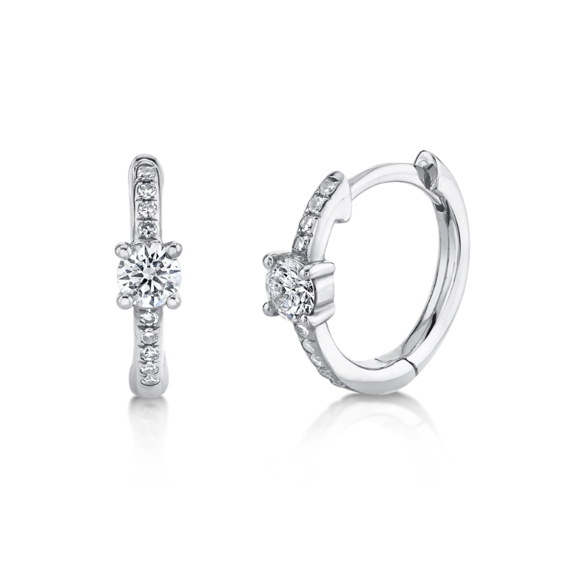 14K White Gold Diamond Huggie Earring