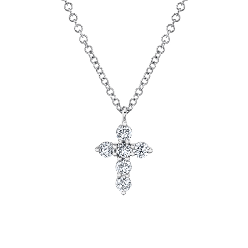 14K White Gold Diamond Cross Necklace .25Ct G/H, Vs-Si