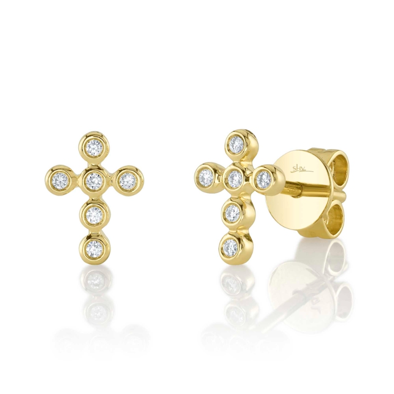 0.07Ct Diamond Bezel Cross Stud Earring