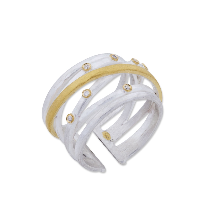 24K Sterling Silver .07D Cross Wire Ring